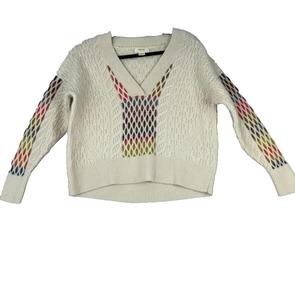 Maeve for Anthropologie Sweater Women Small Cream Rainbow Cable Knit Lambswool - Picture 1 of 9